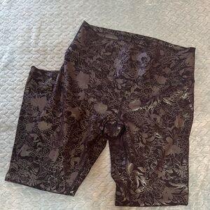 Floral Patterned Black and Silver Leggings